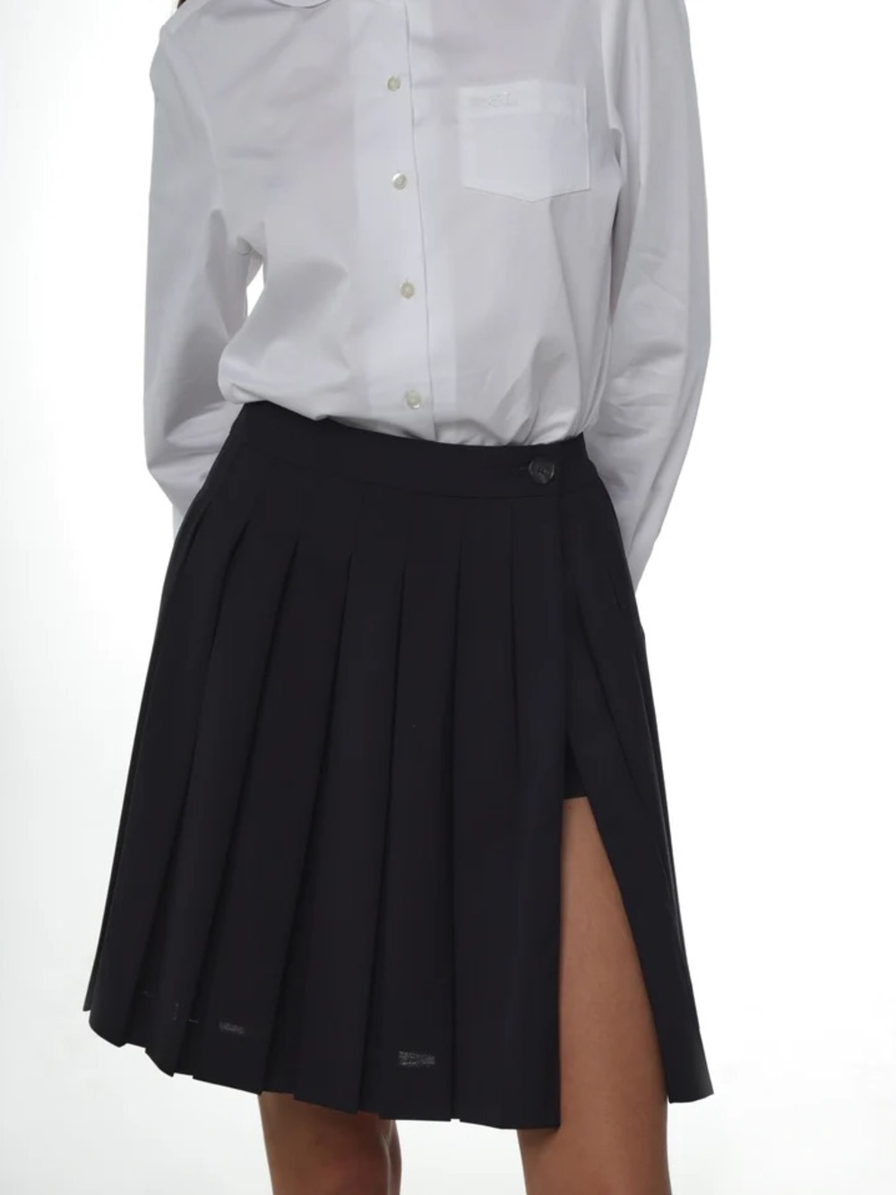 sandy liang astra skort dark navy schoolgirl pleated skirt built in shorts